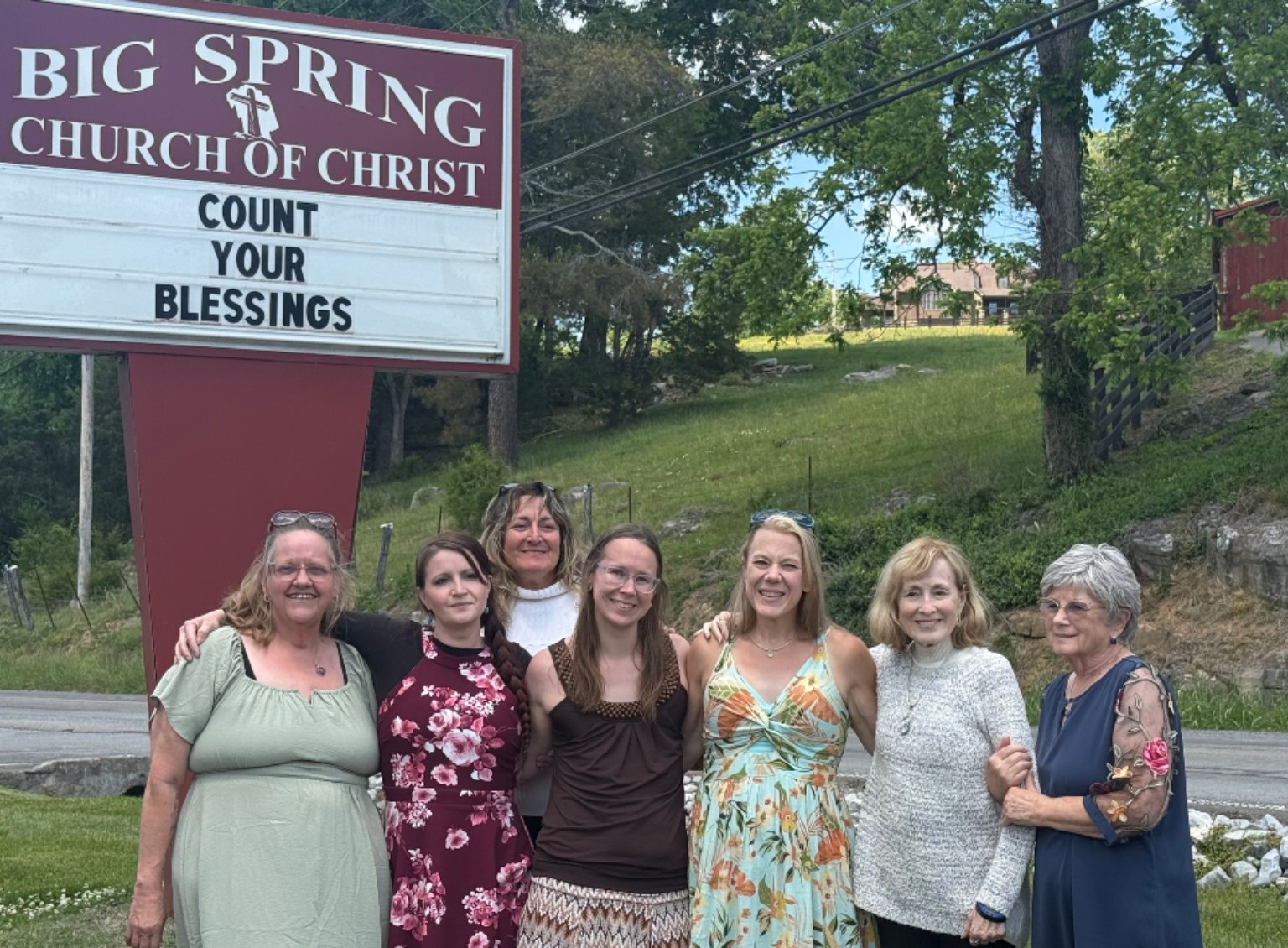 Members of the church family outside Big Spring Church of Christ