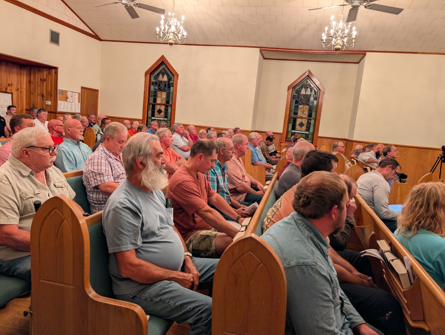 Members gathered for worship inside the sanctuary